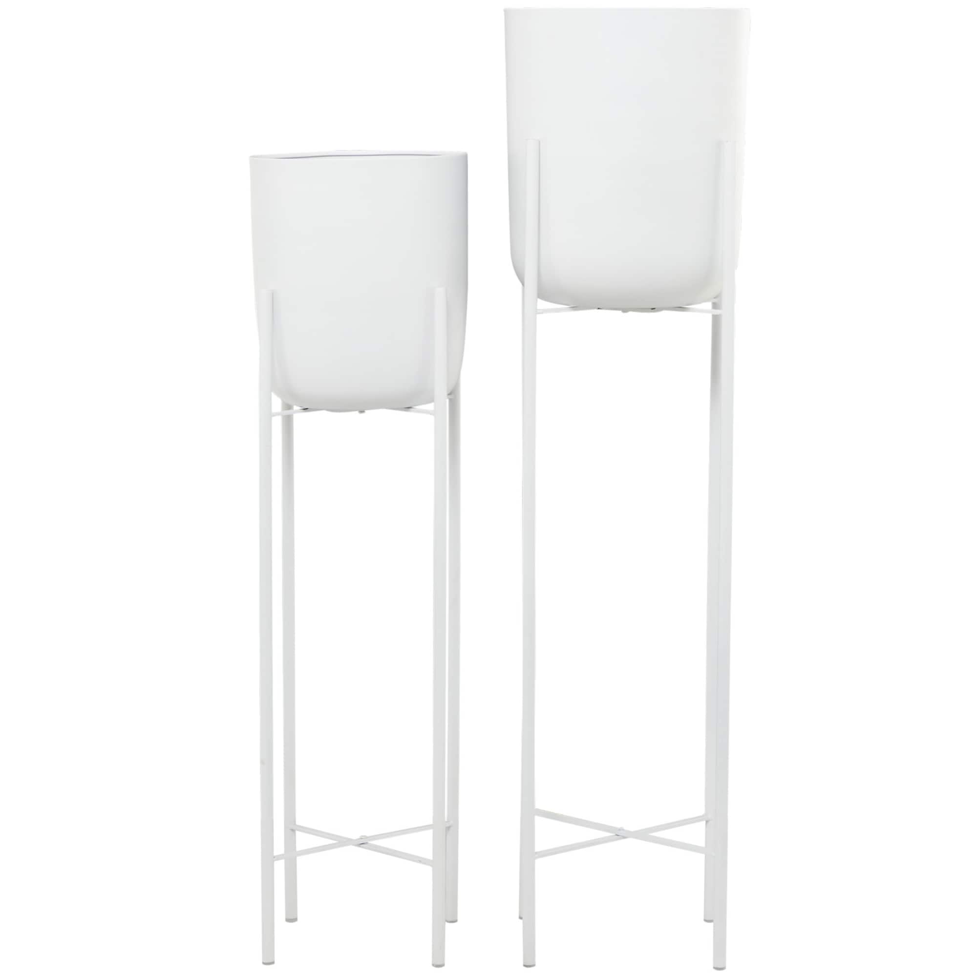 CosmoLiving by Cosmopolitan White Metal Planter with Removable Stand Set, 47" & 40"